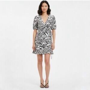 Zara Black & White Zebra-Print Wrap Mini Dress